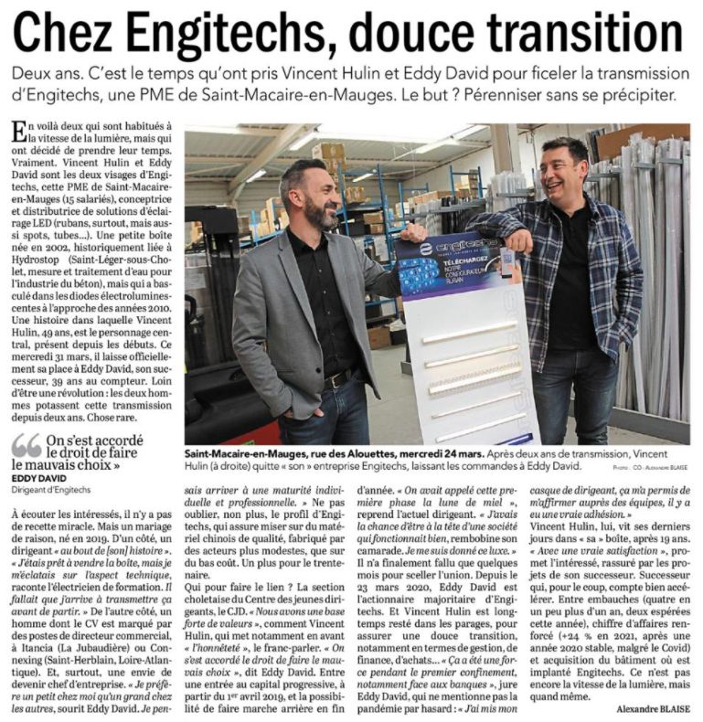 – Article Courrier de l’Ouest – Chez Engitechs, douce transition