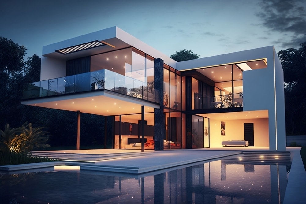 Maison avec véranda éclairage LED